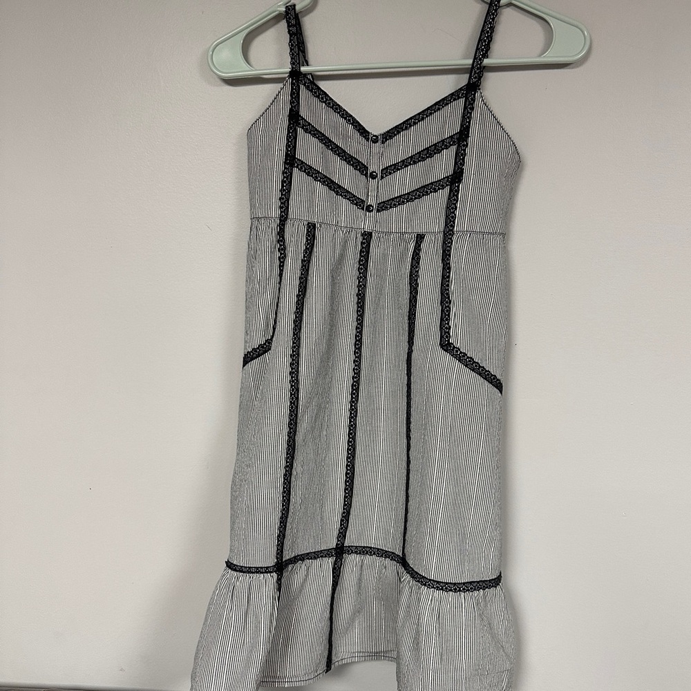 H&M girls black & white striped silver with metallic threads & lace sun dress,12
